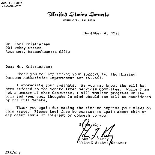 Sen. Kerry Letter